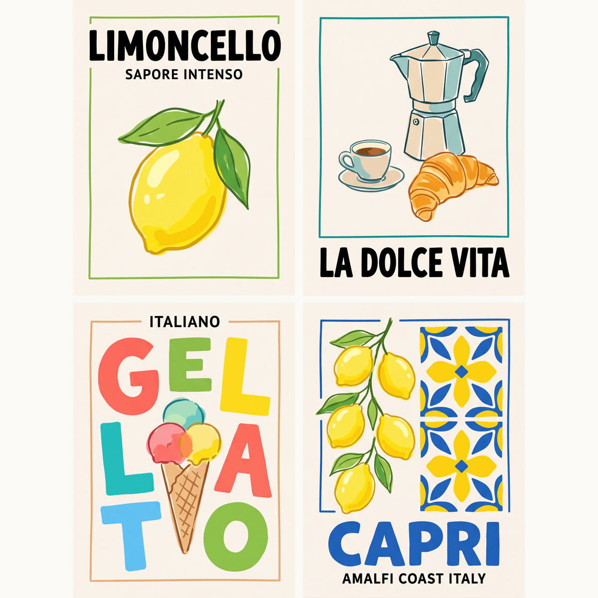 Italienischer Sommer – 4er Mini-Set | Malen nach Zahlen