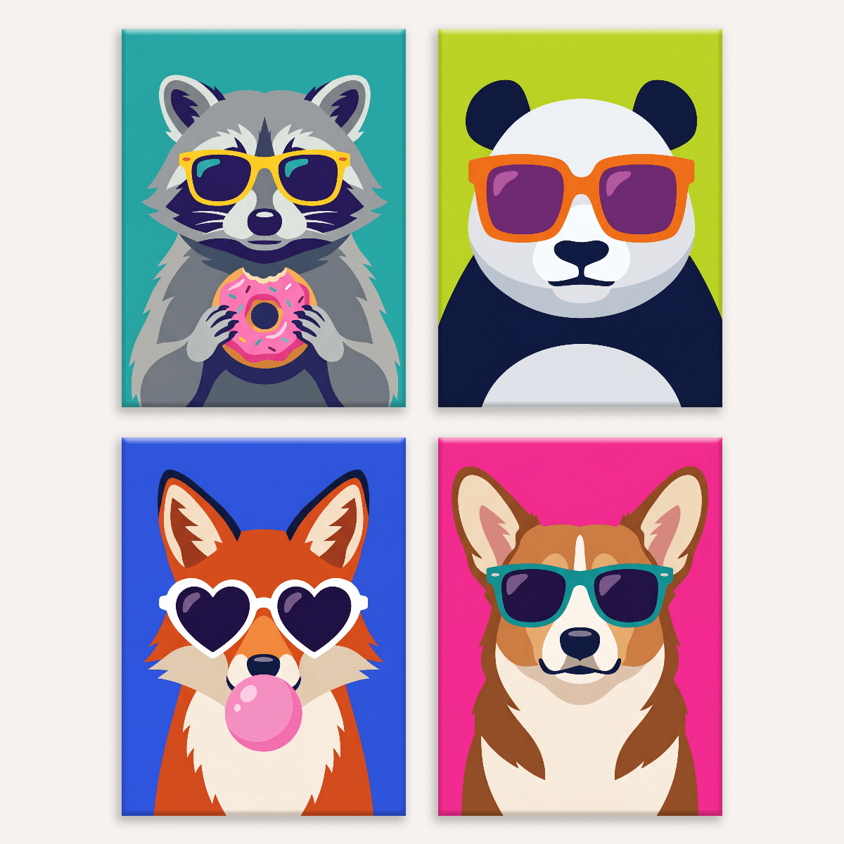 Pop-Art-Tierwelt Teil 2 – 4er Mini-Set | Malen nach Zahlen