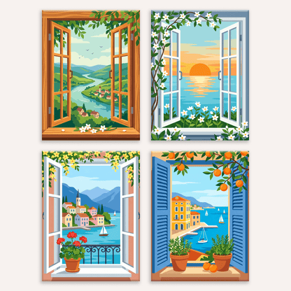 Fensterblicke Teil 2 – 4er Mini-Set | Malen nach Zahlen