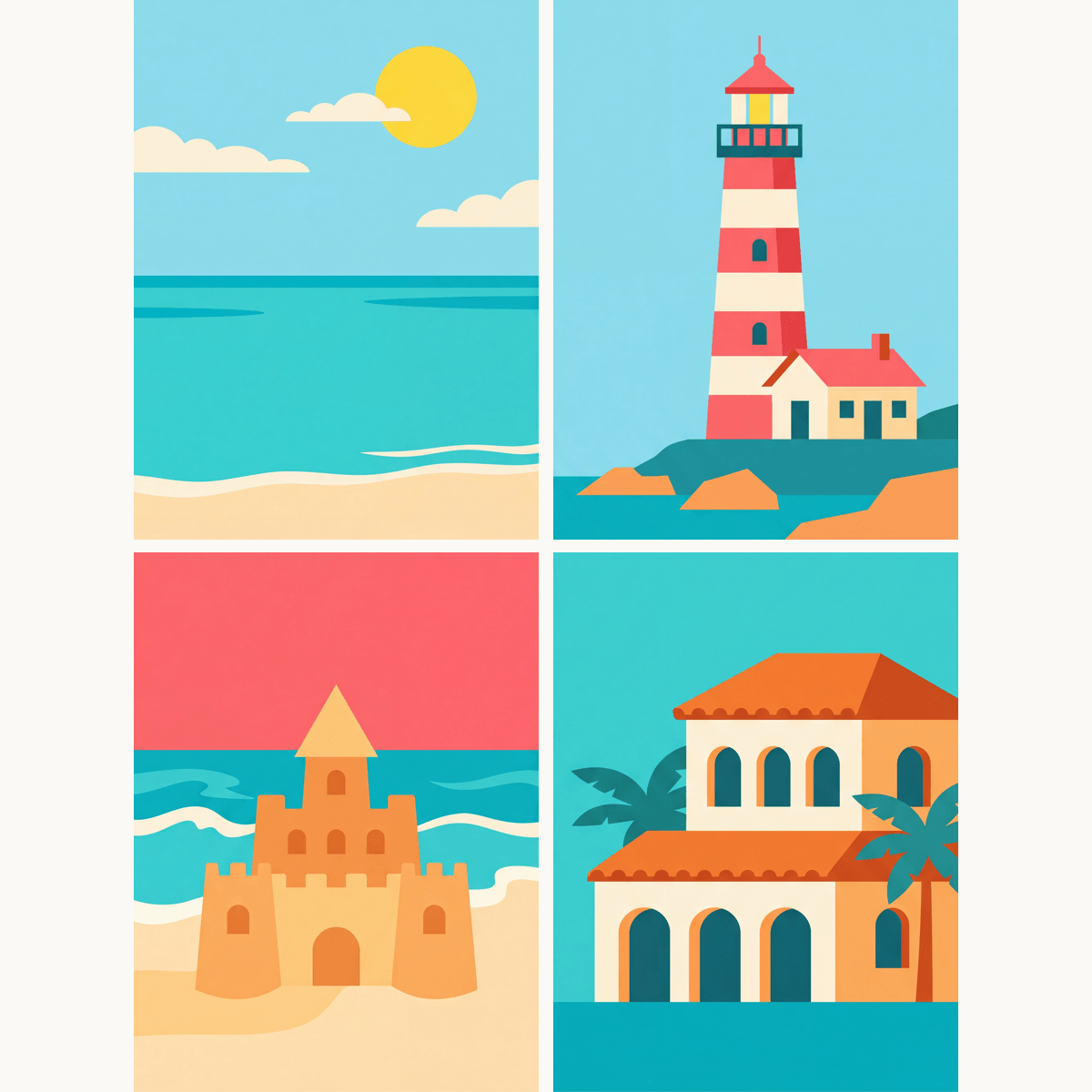 Leuchtturm-Küste – 4er Mini-Set | Malen nach Zahlen