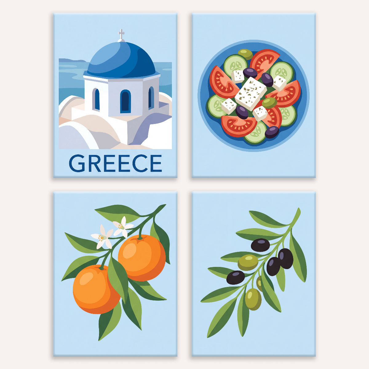 Griechischer Genuss – 4er Mini-Set | Malen nach Zahlen