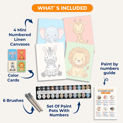 Safari-Tierkinder – 4er Mini-Set | Malen nach Zahlen