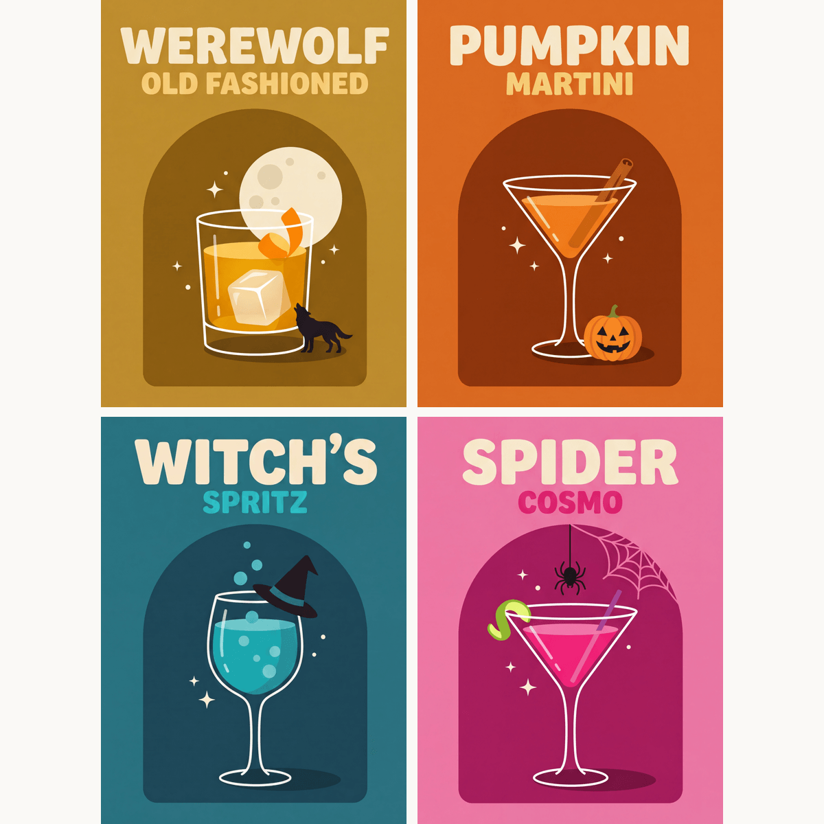 Gruselige Happy Hour – 4er Mini-Set | Malen nach Zahlen
