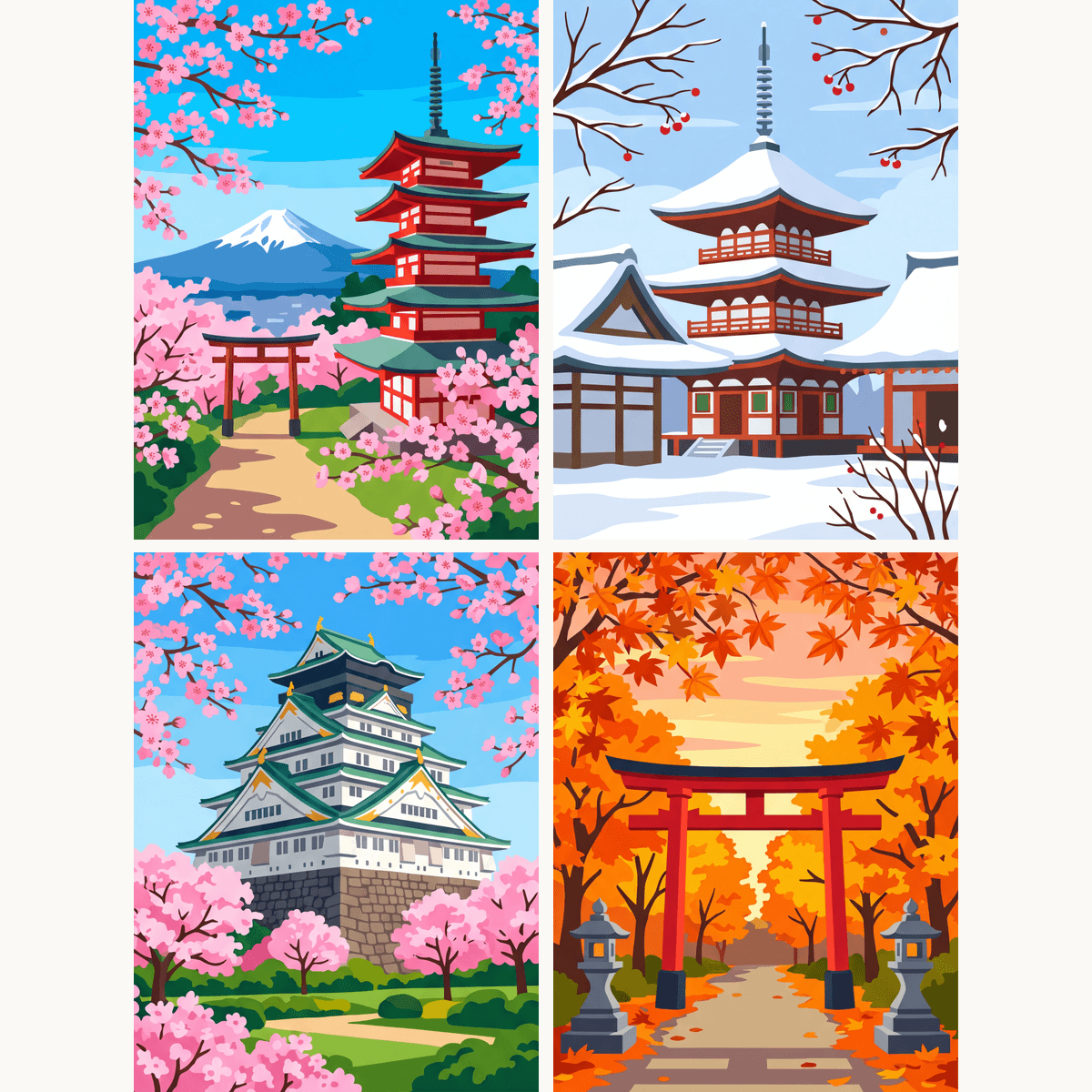 Japanischer Charme – 4er Mini-Set | Malen nach Zahlen
