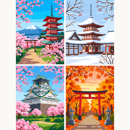 Japanischer Charme – 4er Mini-Set | Malen nach Zahlen