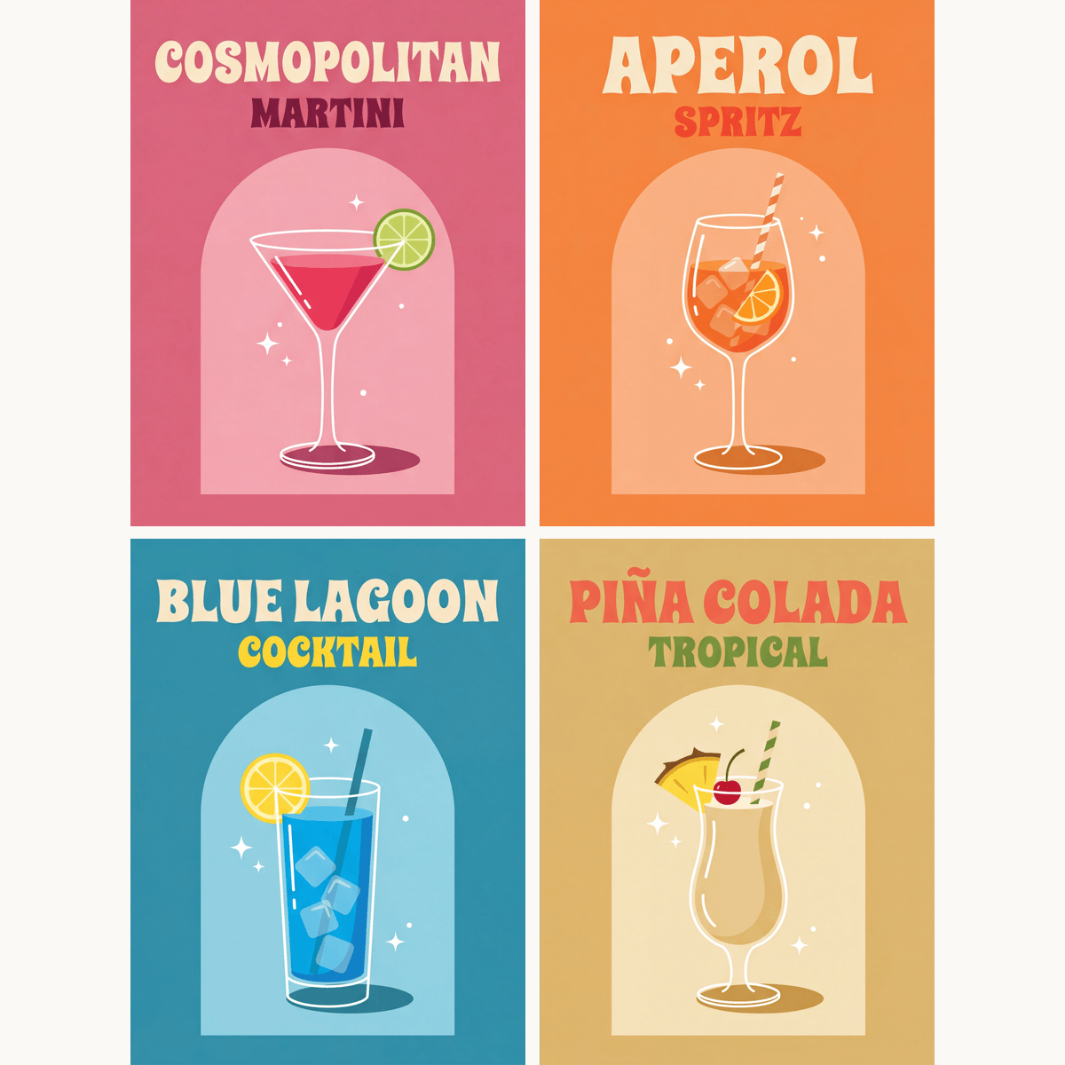 Cocktail-Club Teil 2 – 4er Mini-Set | Malen nach Zahlen