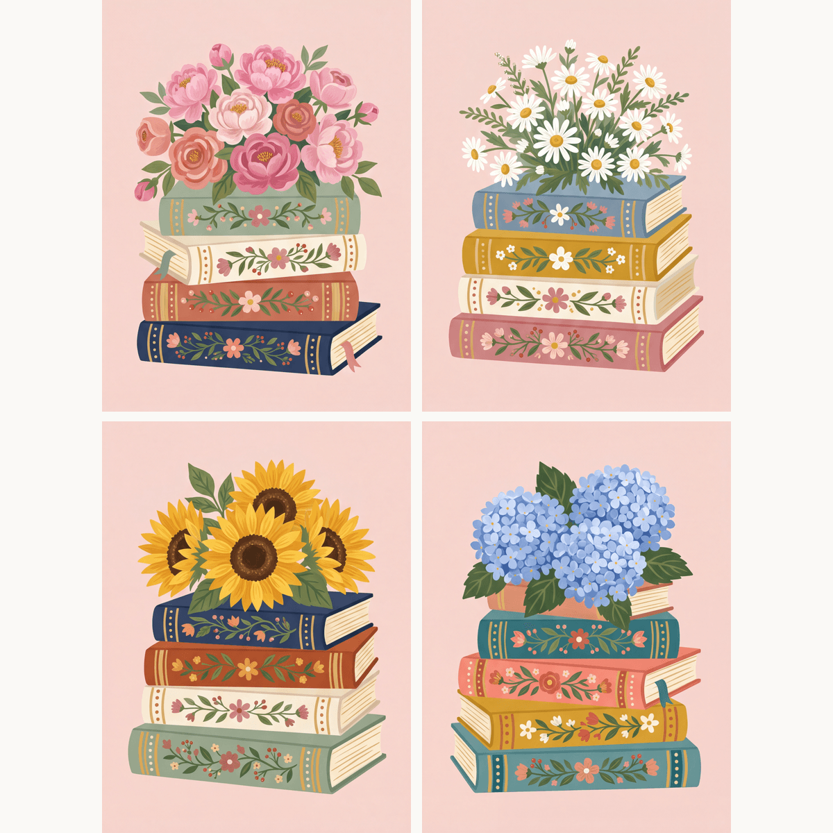 Bücherregal-Bouquet – 4er Mini-Set | Malen nach Zahlen