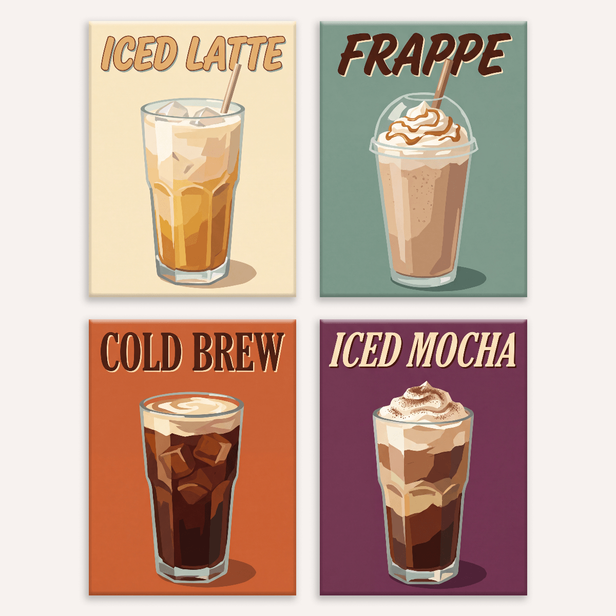 Eiskaffee-Auszeit – 4er Mini-Set | Malen nach Zahlen