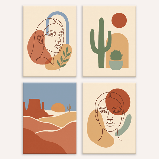 Boho-Wüste – 4er Mini-Set | Malen nach Zahlen