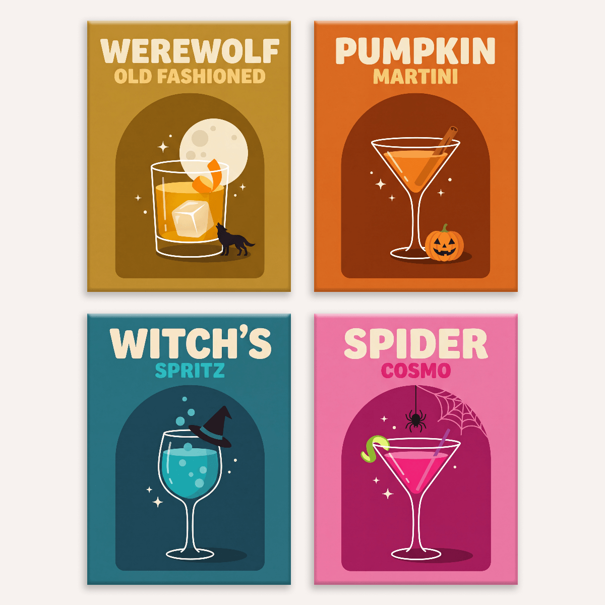 Gruselige Happy Hour – 4er Mini-Set | Malen nach Zahlen