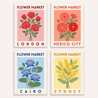 Blumenmarkt-Reise – 4er Mini-Set | Malen nach Zahlen