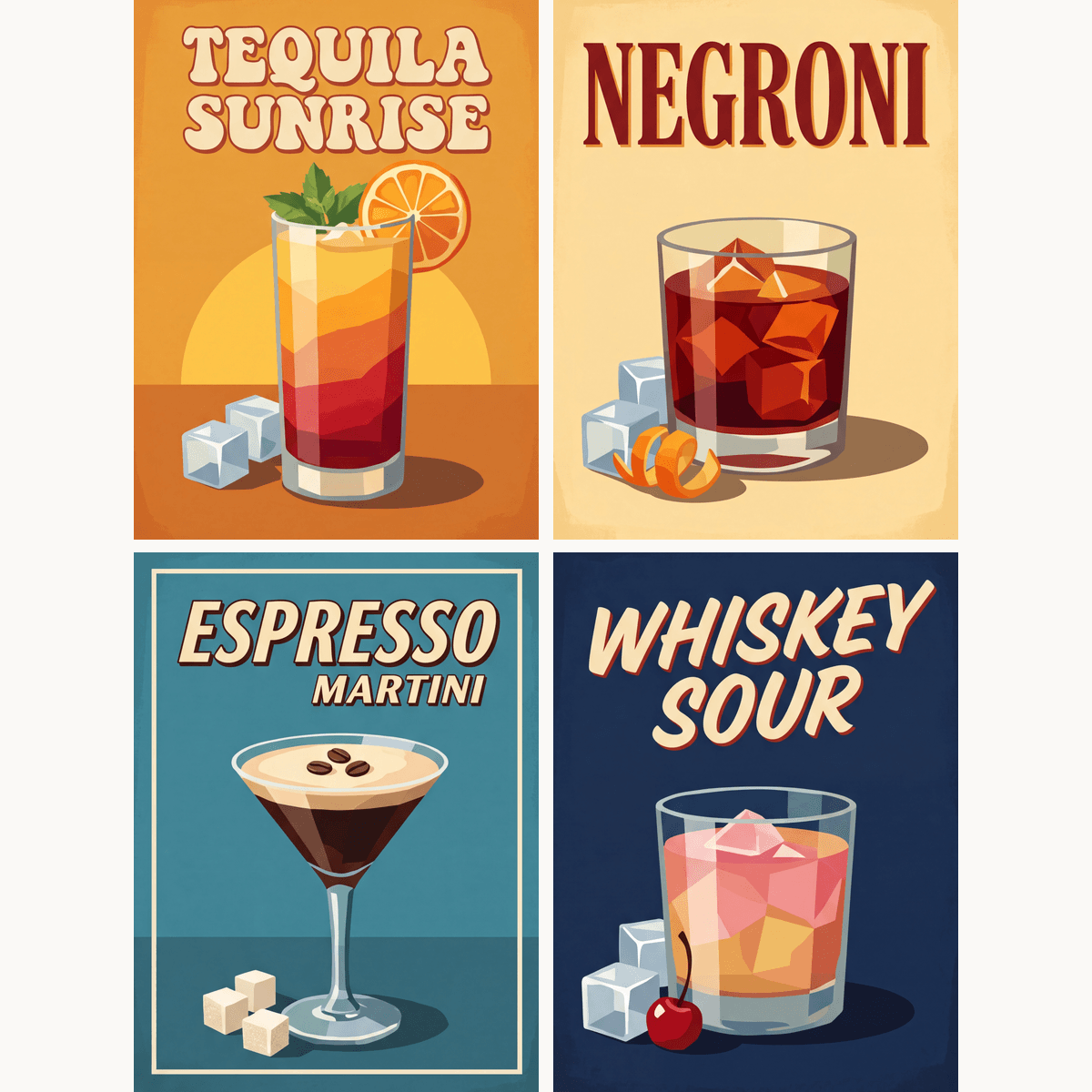 Vintage-Cocktails – 4er Mini-Set | Malen nach Zahlen