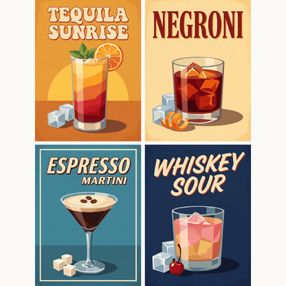 Vintage-Cocktails – 4er Mini-Set | Malen nach Zahlen