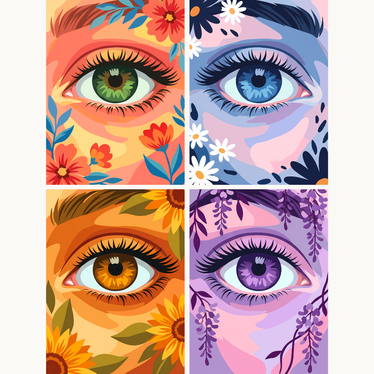 Blumiger Blick – 4er Mini-Set | Malen nach Zahlen