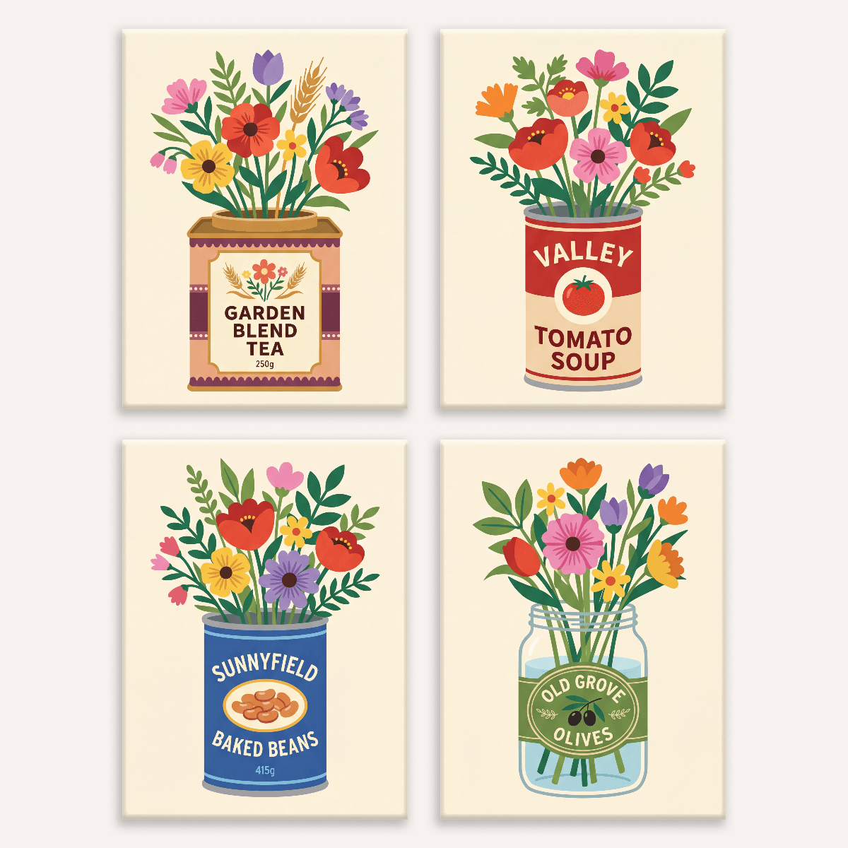 Küchenblüten – 4er Mini-Set | Malen nach Zahlen