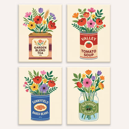 Küchenblüten – 4er Mini-Set | Malen nach Zahlen