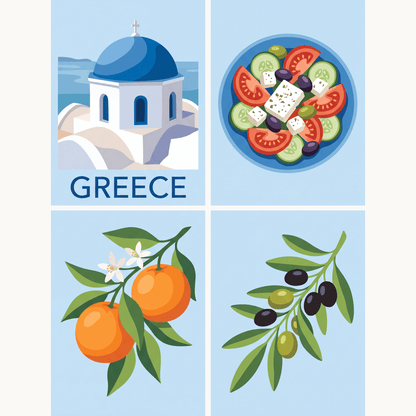 Griechischer Genuss – 4er Mini-Set | Malen nach Zahlen