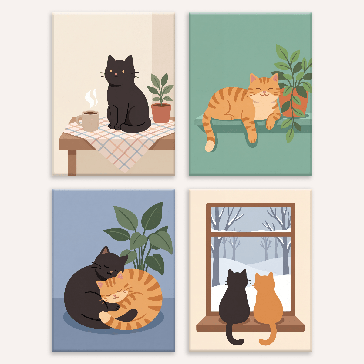 Katzen-Duo – 4er Mini-Set | Malen nach Zahlen