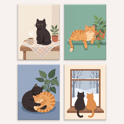 Katzen-Duo – 4er Mini-Set | Malen nach Zahlen