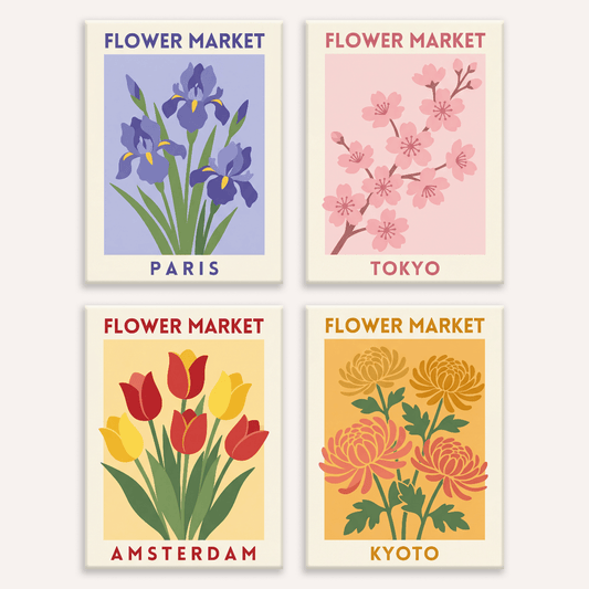 Blumenmarkt – 4er Mini-Set | Malen nach Zahlen