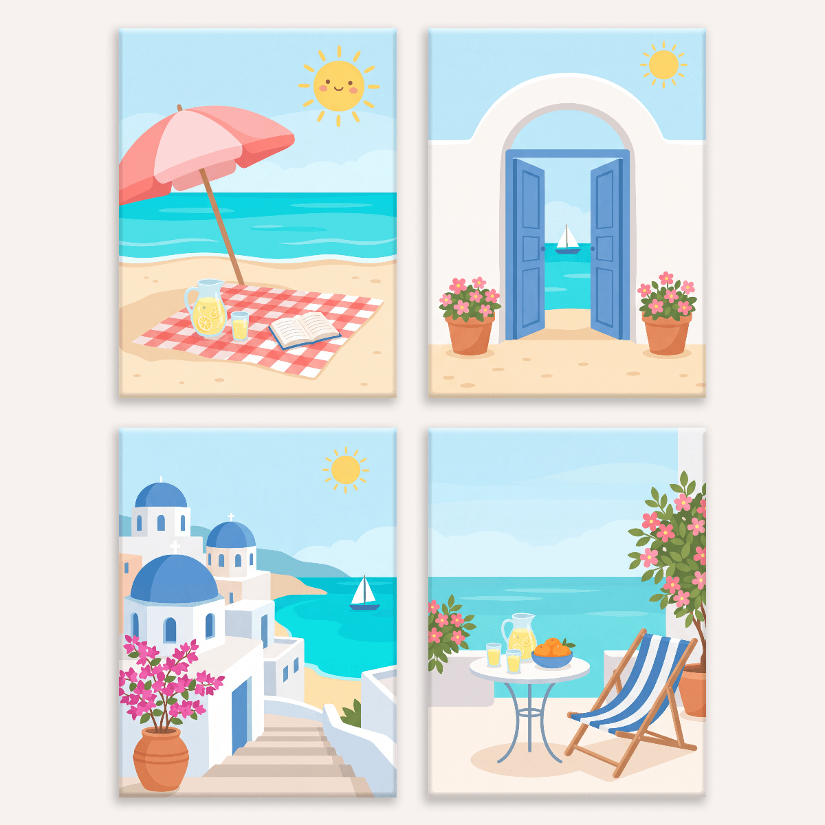 Inselträume – 4er Mini-Set | Malen nach Zahlen