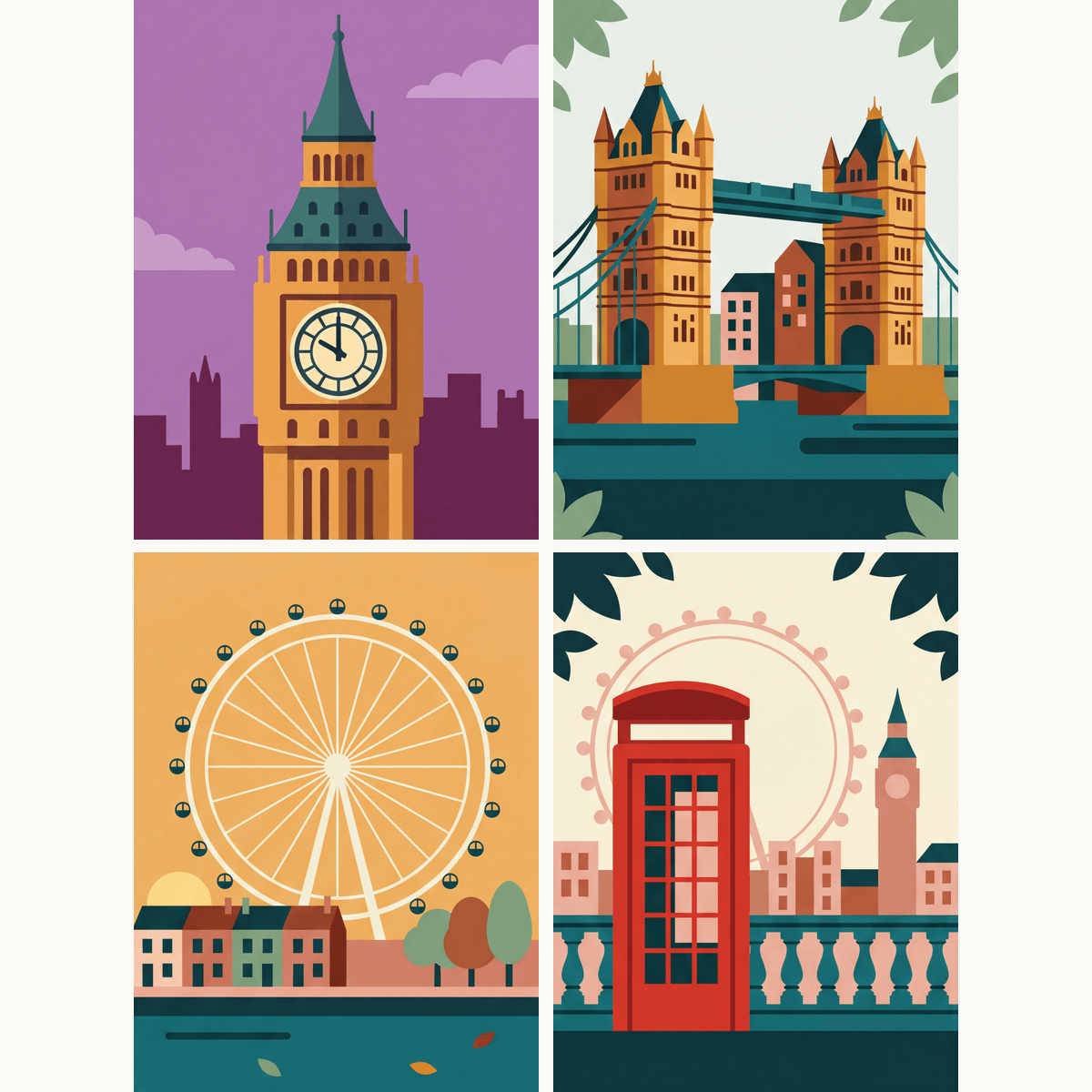 Londoner Wahrzeichen – 4er Mini-Set | Malen nach Zahlen