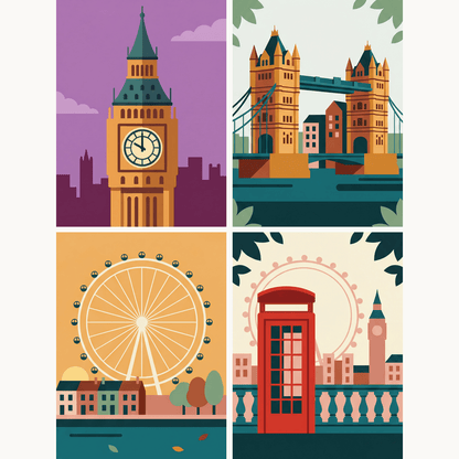 Londoner Wahrzeichen – 4er Mini-Set | Malen nach Zahlen