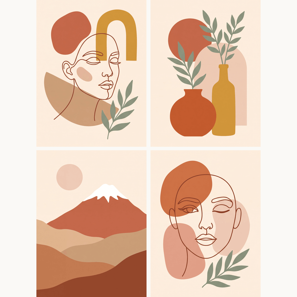 Boho-Terrakotta – 4er Mini-Set | Malen nach Zahlen