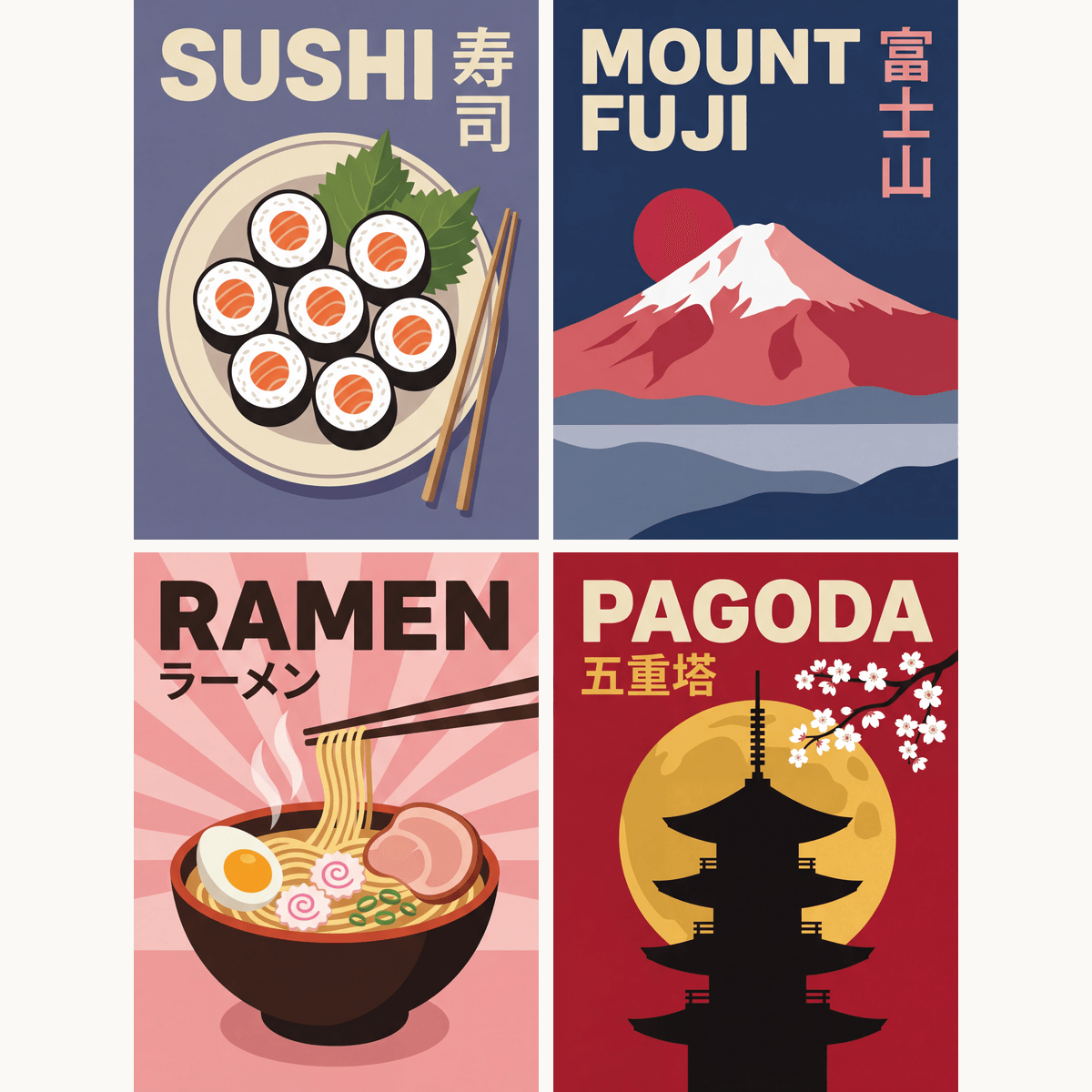Japan-Impressionen – 4er Mini-Set | Malen nach Zahlen