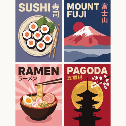 Japan-Impressionen – 4er Mini-Set | Malen nach Zahlen