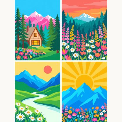 Bergwildblumen – 4er Mini-Set | Malen nach Zahlen