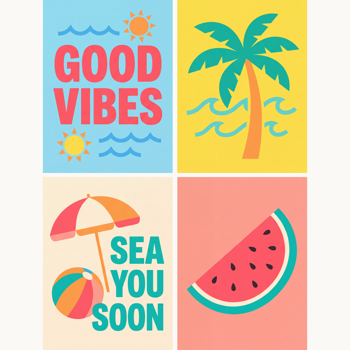 Endlose Sommertage – 4er Mini-Set | Malen nach Zahlen
