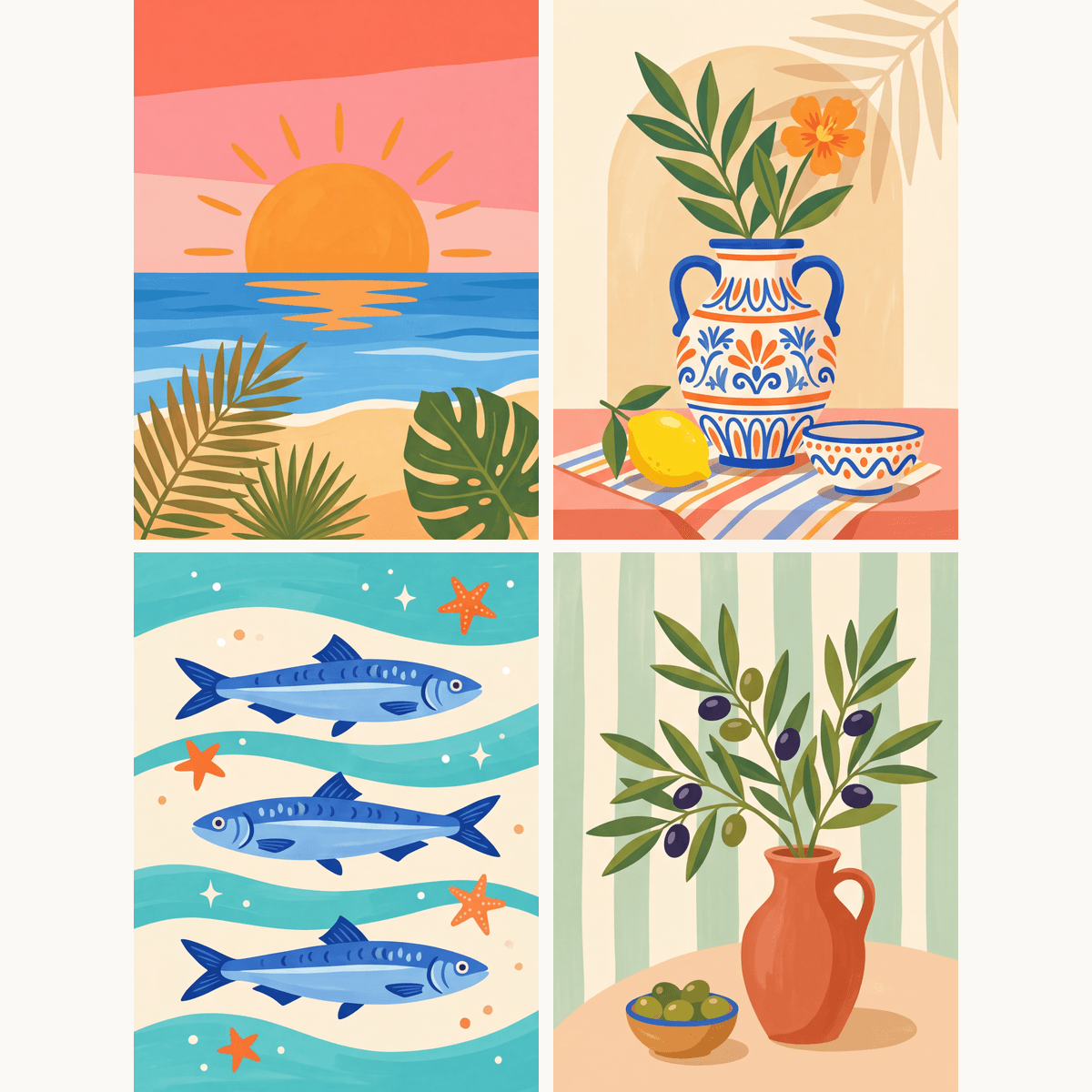 Mediterranes Stillleben – 4er Mini-Set | Malen nach Zahlen