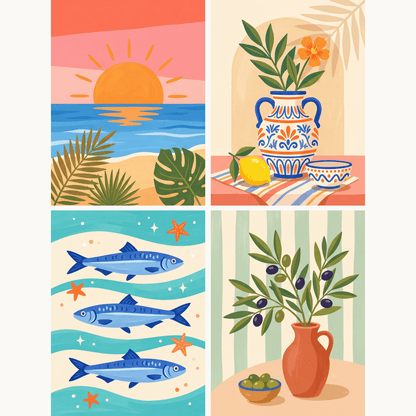 Mediterranes Stillleben – 4er Mini-Set | Malen nach Zahlen