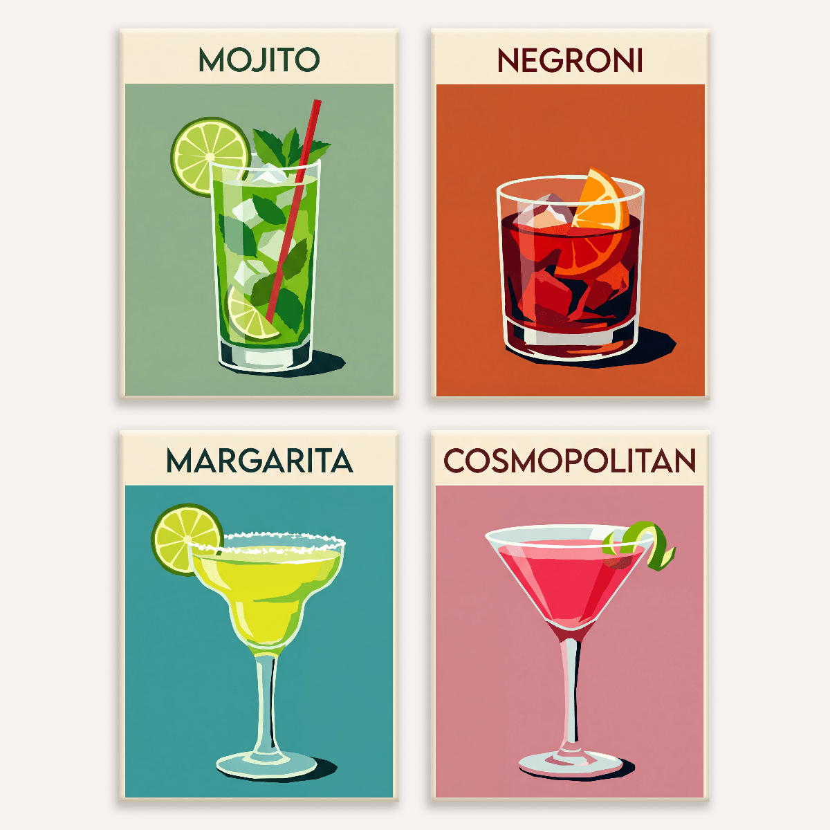 Klassische Cocktails – 4er Mini-Set | Malen nach Zahlen