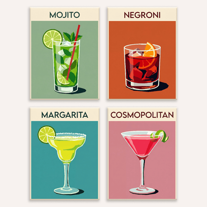 Klassische Cocktails – 4er Mini-Set | Malen nach Zahlen
