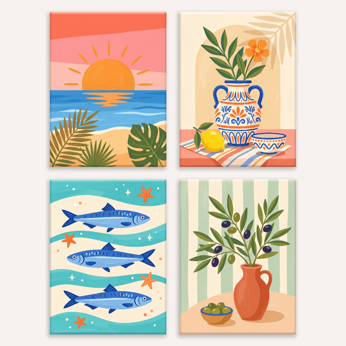 Mediterranes Stillleben – 4er Mini-Set | Malen nach Zahlen