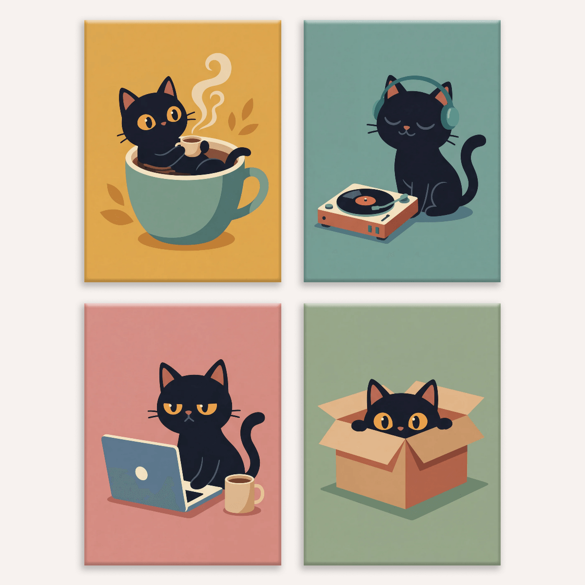 Tagebuch der schwarzen Katze – 4er Mini-Set | Malen nach Zahlen