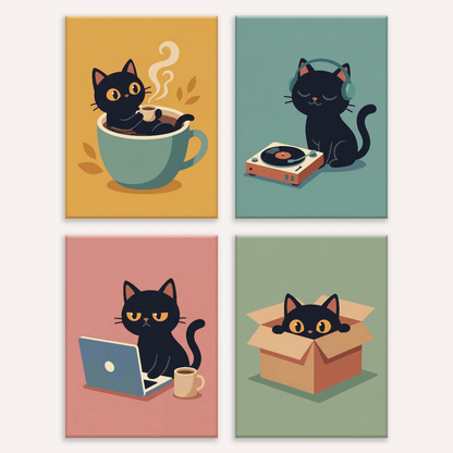 Tagebuch der schwarzen Katze – 4er Mini-Set | Malen nach Zahlen