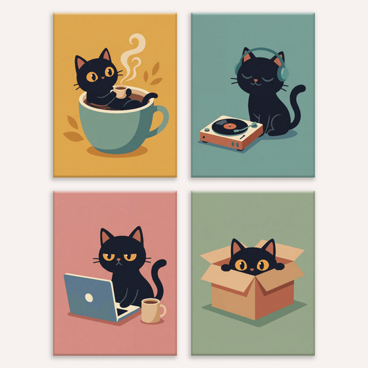 Tagebuch der schwarzen Katze – 4er Mini-Set | Malen nach Zahlen