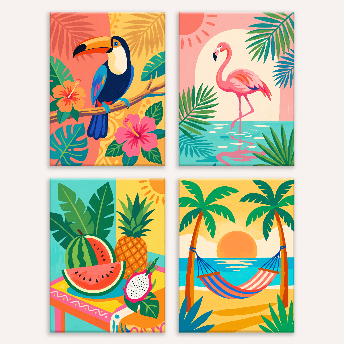 Tropisches Paradies – 4er Mini-Set | Malen nach Zahlen