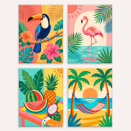 Tropisches Paradies – 4er Mini-Set | Malen nach Zahlen