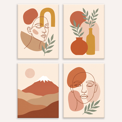 Boho-Terrakotta – 4er Mini-Set | Malen nach Zahlen