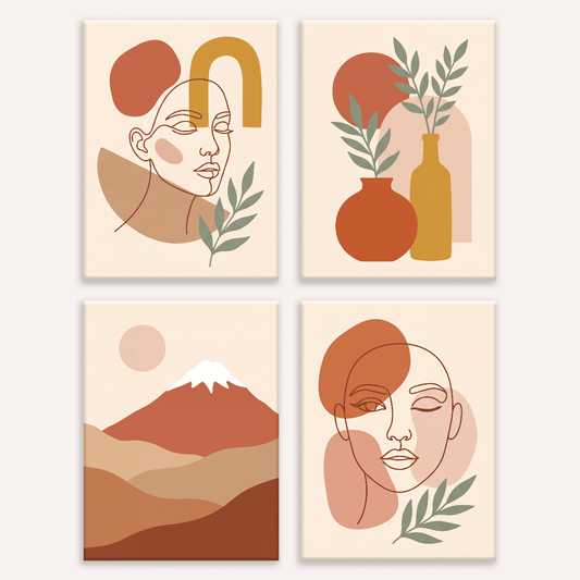 Boho-Terrakotta – 4er Mini-Set | Malen nach Zahlen