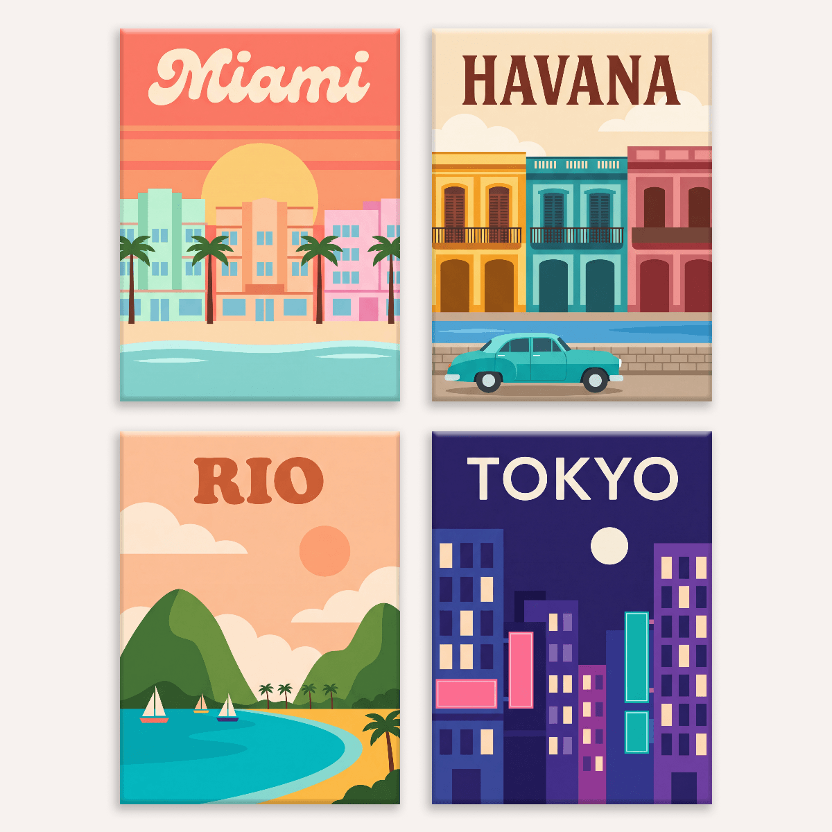 Paradies-Reise – 4er Mini-Set | Malen nach Zahlen