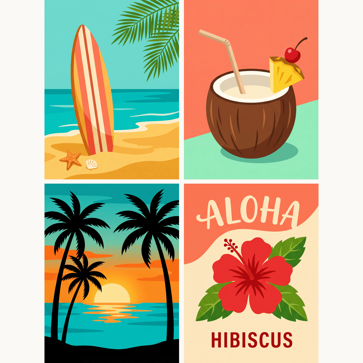 Aloha-Feeling – 4er Mini-Set | Malen nach Zahlen