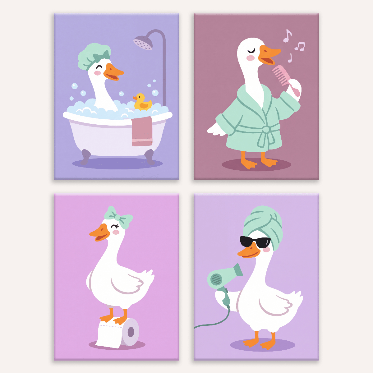 Gänse-Wellnesstag – 4er Mini-Set | Malen nach Zahlen