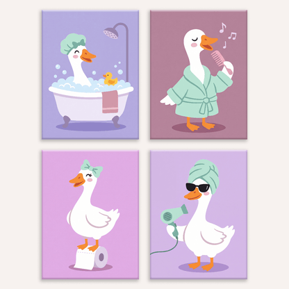 Gänse-Wellnesstag – 4er Mini-Set | Malen nach Zahlen