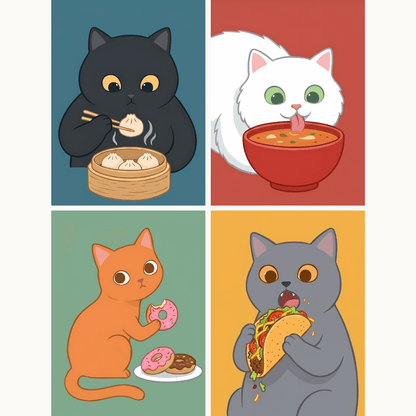 Snack-Zeit – 4er Mini-Set | Malen nach Zahlen