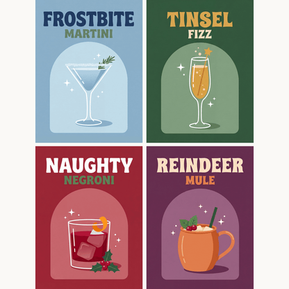Festliche Weihnachtsdrinks – 4er Mini-Set | Malen nach Zahlen